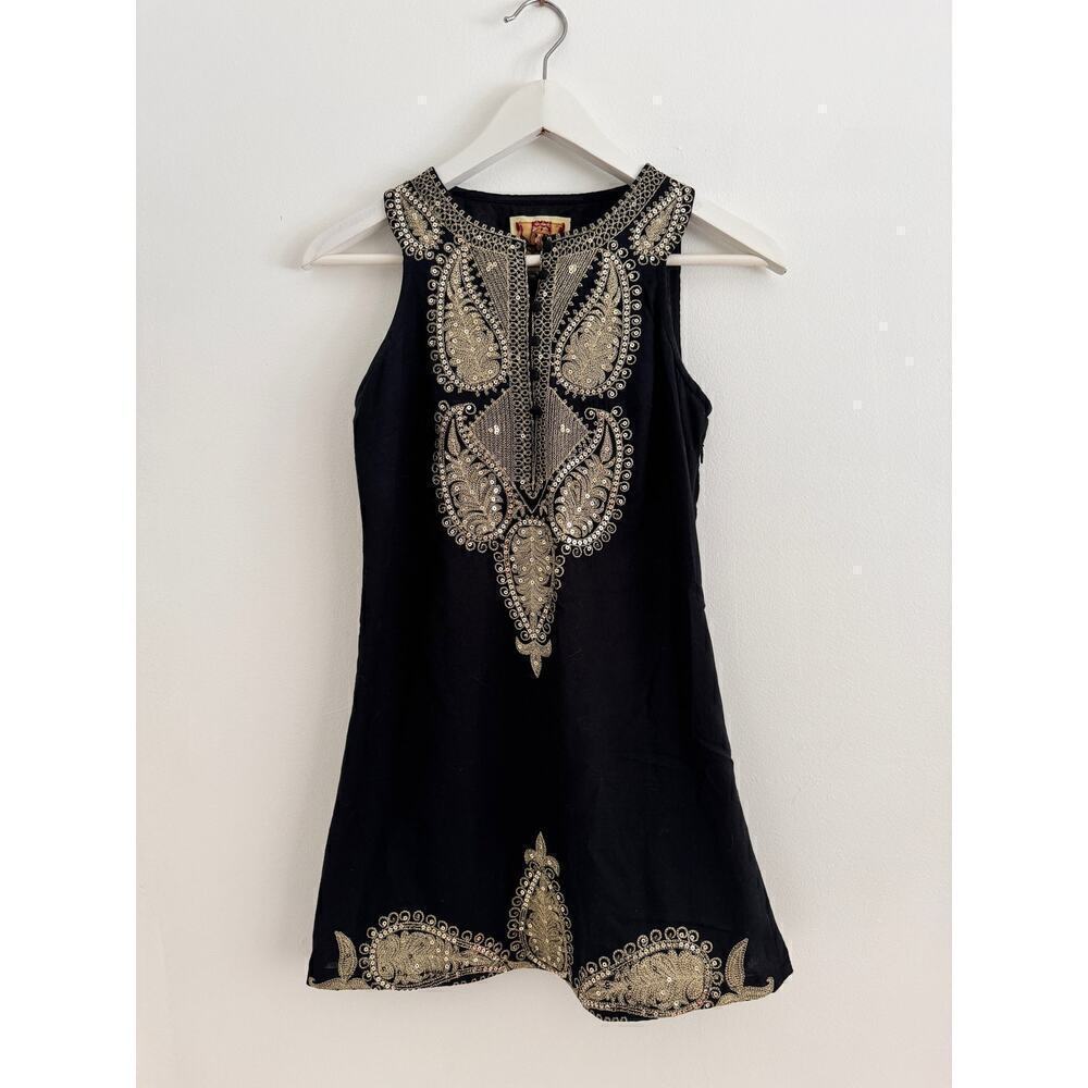 Free People Sleeveless black mini dress with embroidered details, Size 0